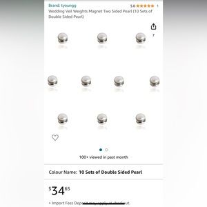 Double sided pearl veil weights for wedding. Set of 10. New, never used